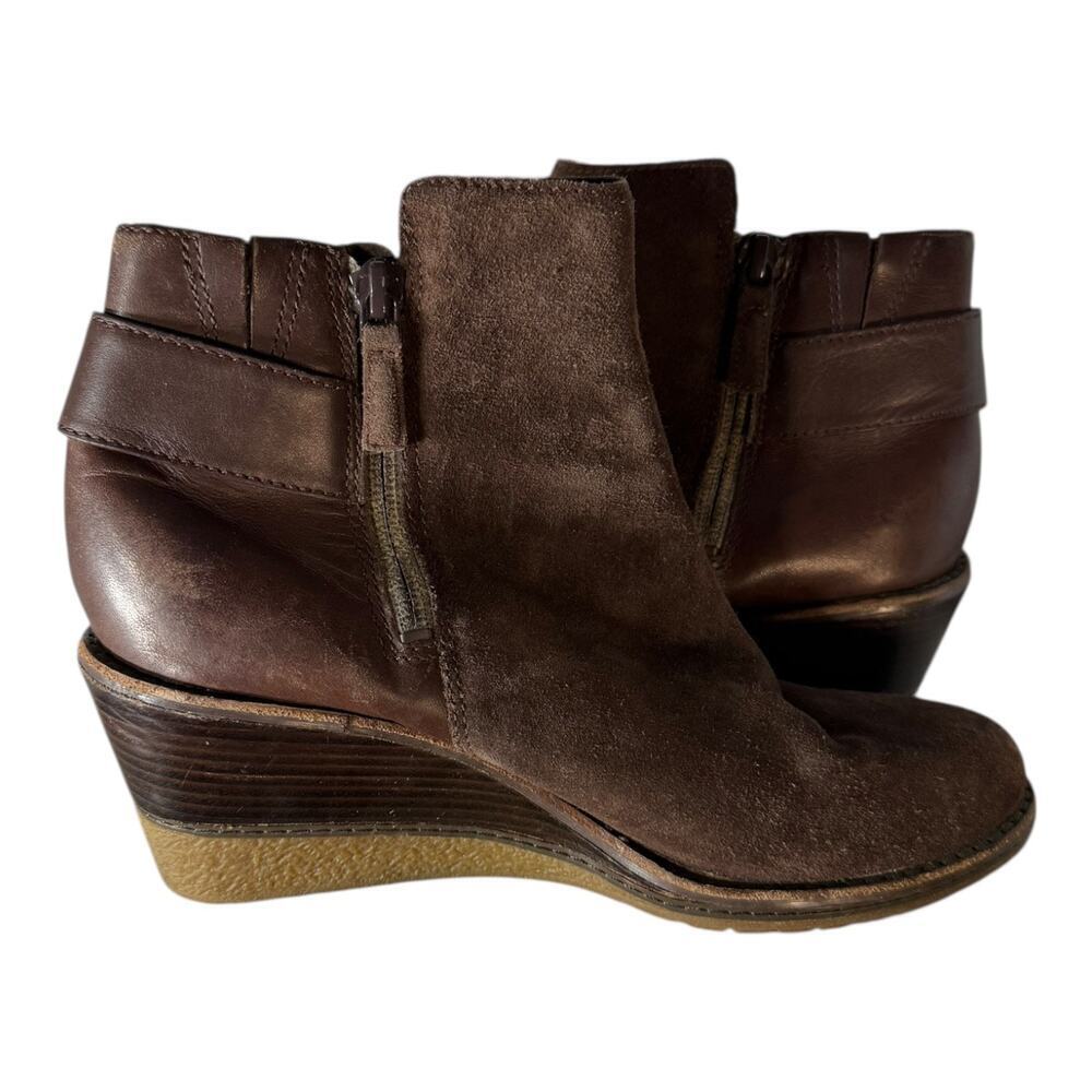 Cole Haan Shoes Women 6.5 B Brown Suede Rayna Waterproof Leather Wood Wedge Boot - Picture 8 of 9